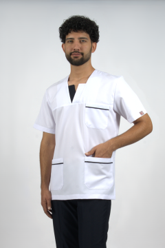 W Yaka Alpaka Erkek Scrubs Doktor Hemşire Forma Üst