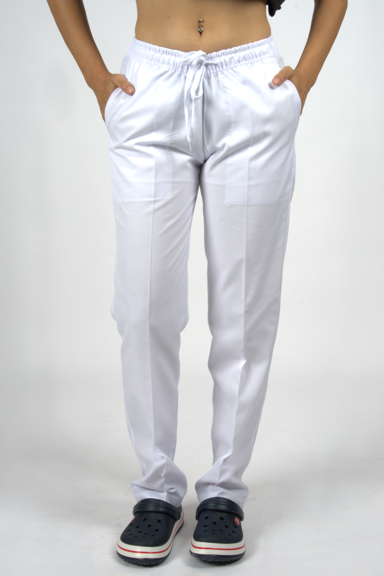 Beyaz Alpaka Kumaş Unisex Scrubs Doktor Hemşire Forma Alt