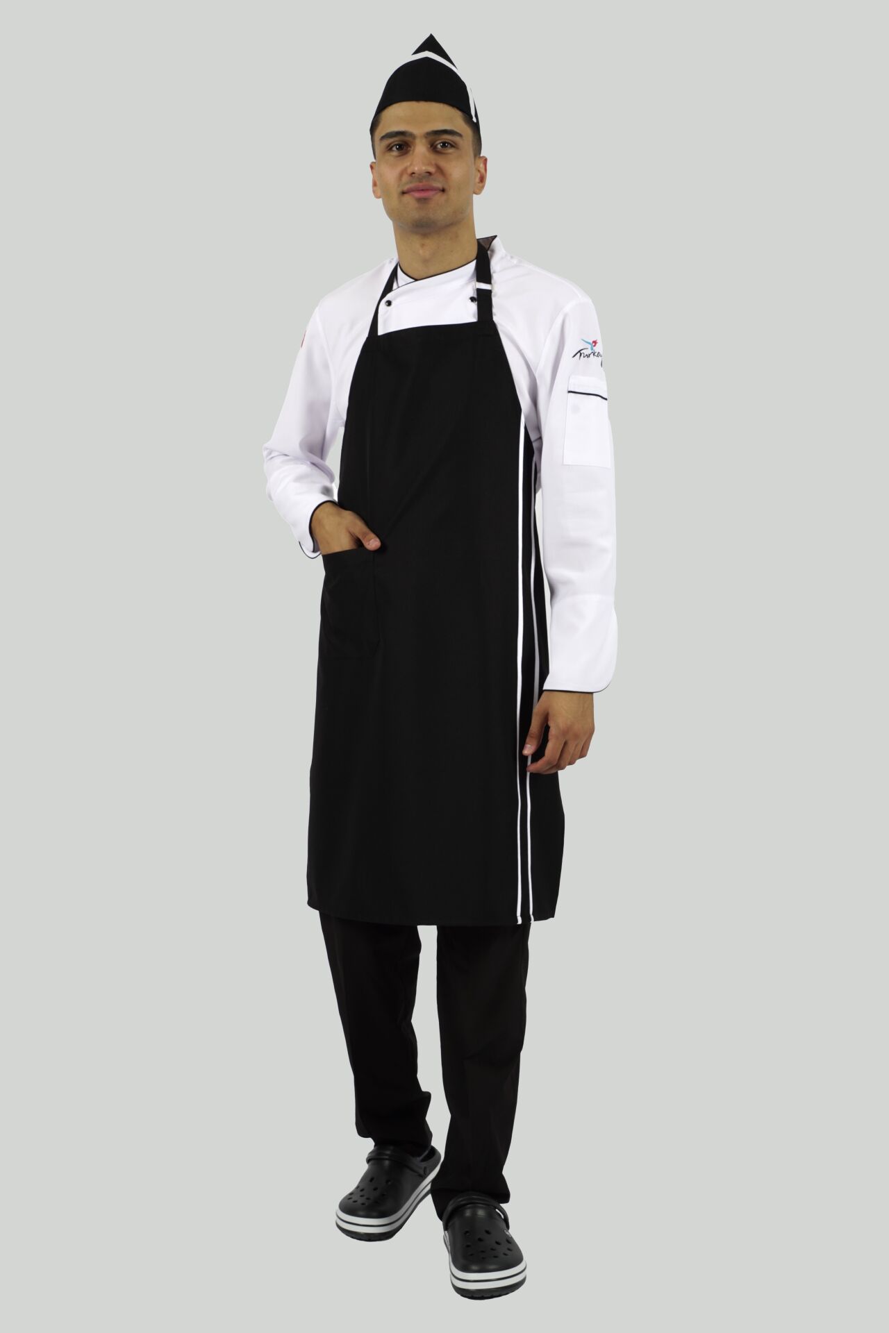 ASKILI ÖNLÜK (Ayar Tokalı) - Siyah / Beyaz Biyeli