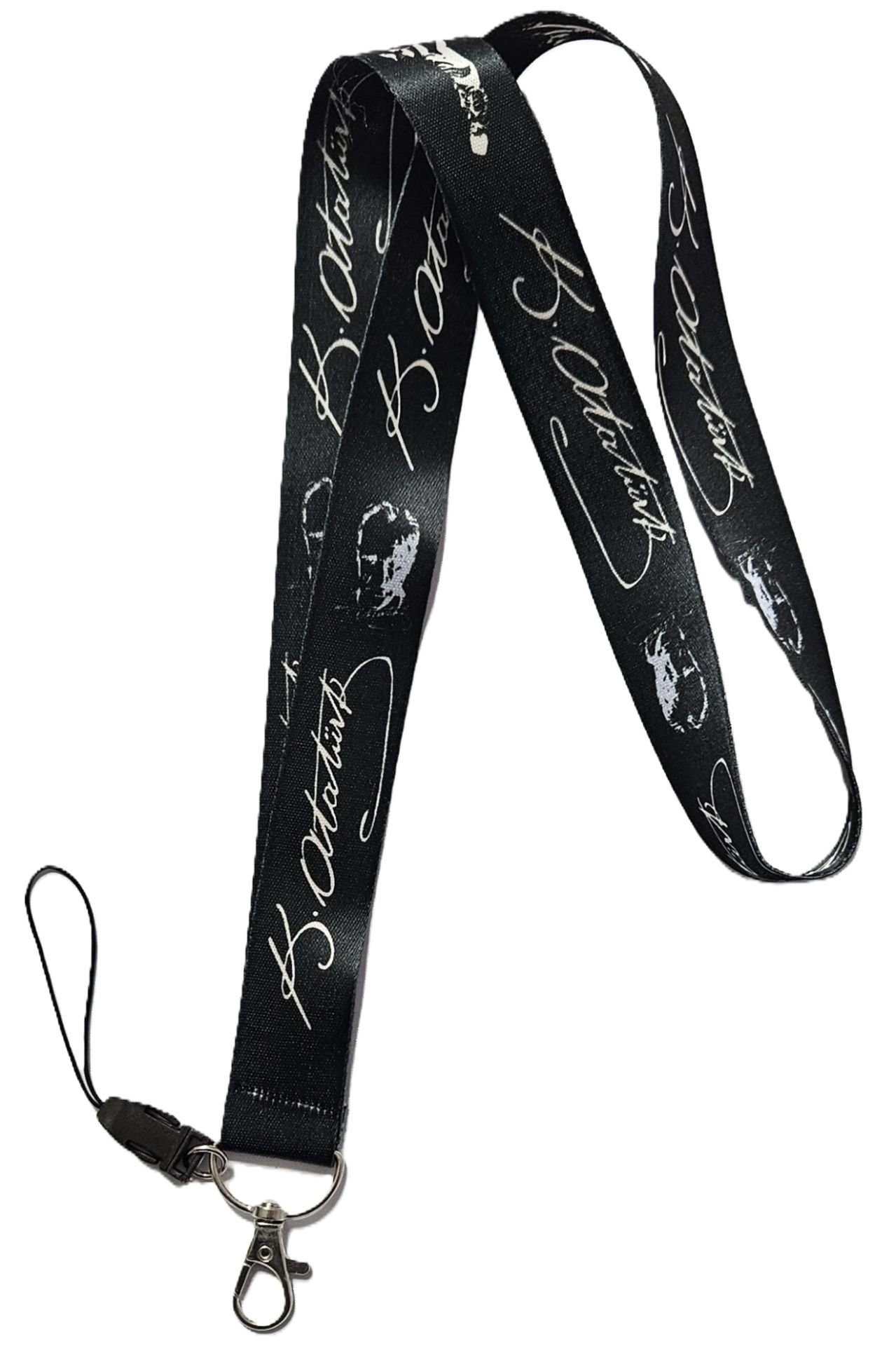 K. Atatürk İmza Siyah - Boyun İpi Telefon Askısı