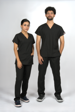 Siyah Premium Flex Unisex Likralı Scrubs Doktor Hemşire Üniforma Takım