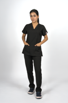 Siyah Premium Flex Unisex Likralı Scrubs Doktor Hemşire Üniforma Takım