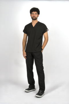 Siyah Premium Flex Unisex Likralı Scrubs Doktor Hemşire Üniforma Takım