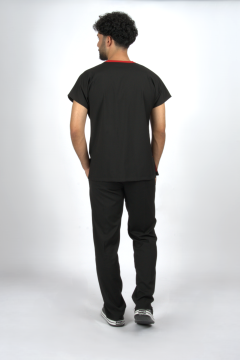 Siyah Premium Flex Unisex Likralı Scrubs Doktor Hemşire Üniforma Takım