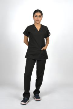 Siyah Premium Flex Unisex Likralı Scrubs Doktor Hemşire Üniforma Takım
