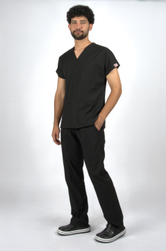 Siyah Premium Flex Unisex Likralı Scrubs Doktor Hemşire Üniforma Takım