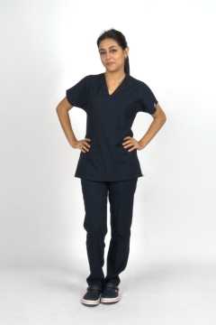Lacivert Premium Flex Unisex Likralı Scrubs Doktor Hemşire Üniforma Takım