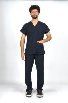 Lacivert Premium Flex Unisex Likralı Scrubs Doktor Hemşire Üniforma Takım