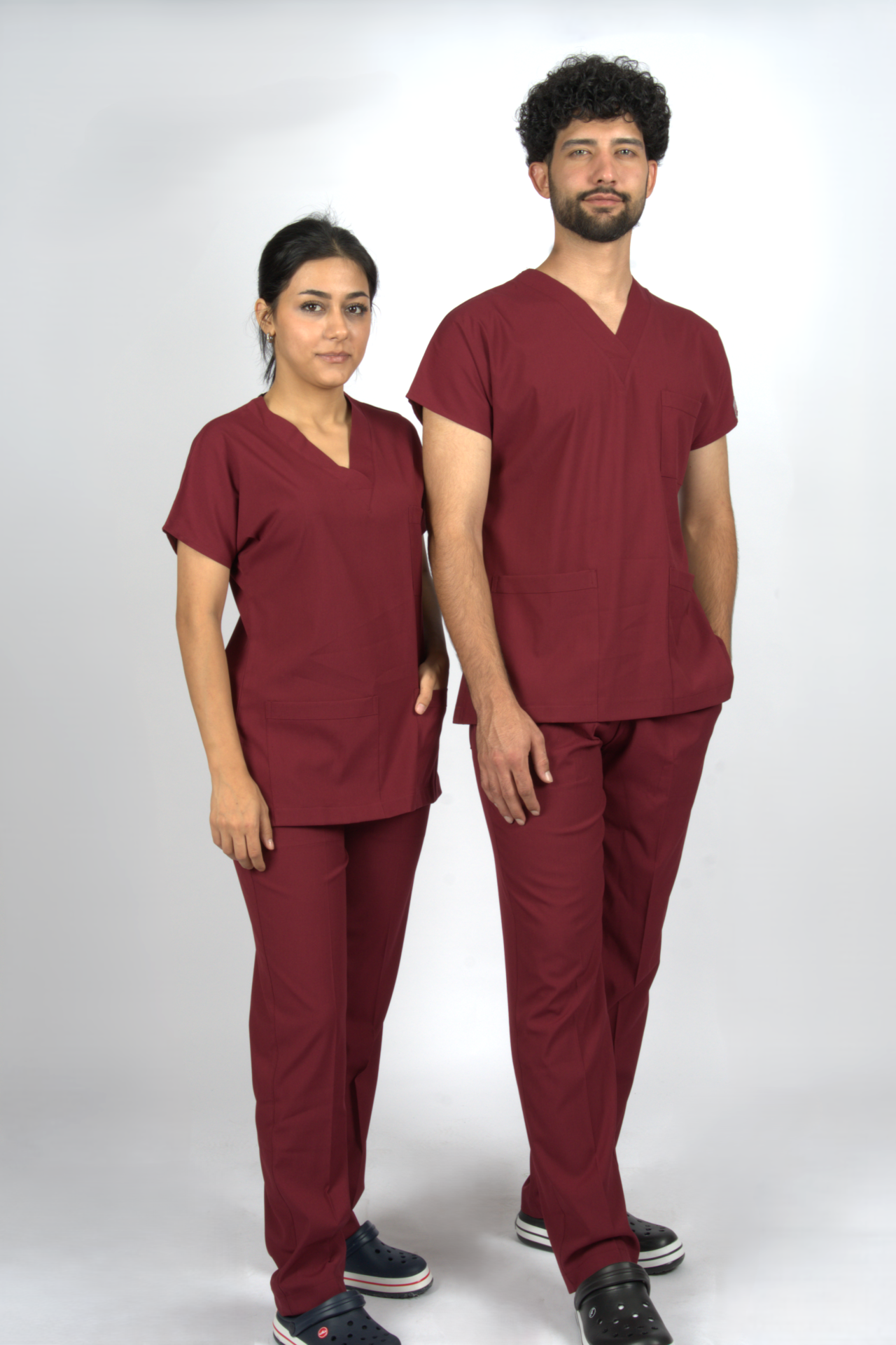 Bordo Premium Flex Unisex Likralı Scrubs Doktor Hemşire Üniforma Takım