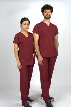 Bordo Premium Flex Unisex Likralı Scrubs Doktor Hemşire Üniforma Takım