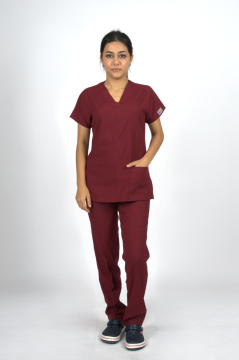 Bordo Premium Flex Unisex Likralı Scrubs Doktor Hemşire Üniforma Takım