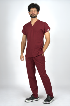 Bordo Premium Flex Unisex Likralı Scrubs Doktor Hemşire Üniforma Takım
