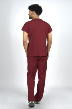 Bordo Premium Flex Unisex Likralı Scrubs Doktor Hemşire Üniforma Takım