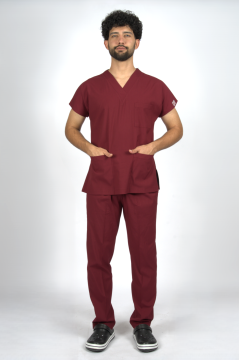 Bordo Premium Flex Unisex Likralı Scrubs Doktor Hemşire Üniforma Takım