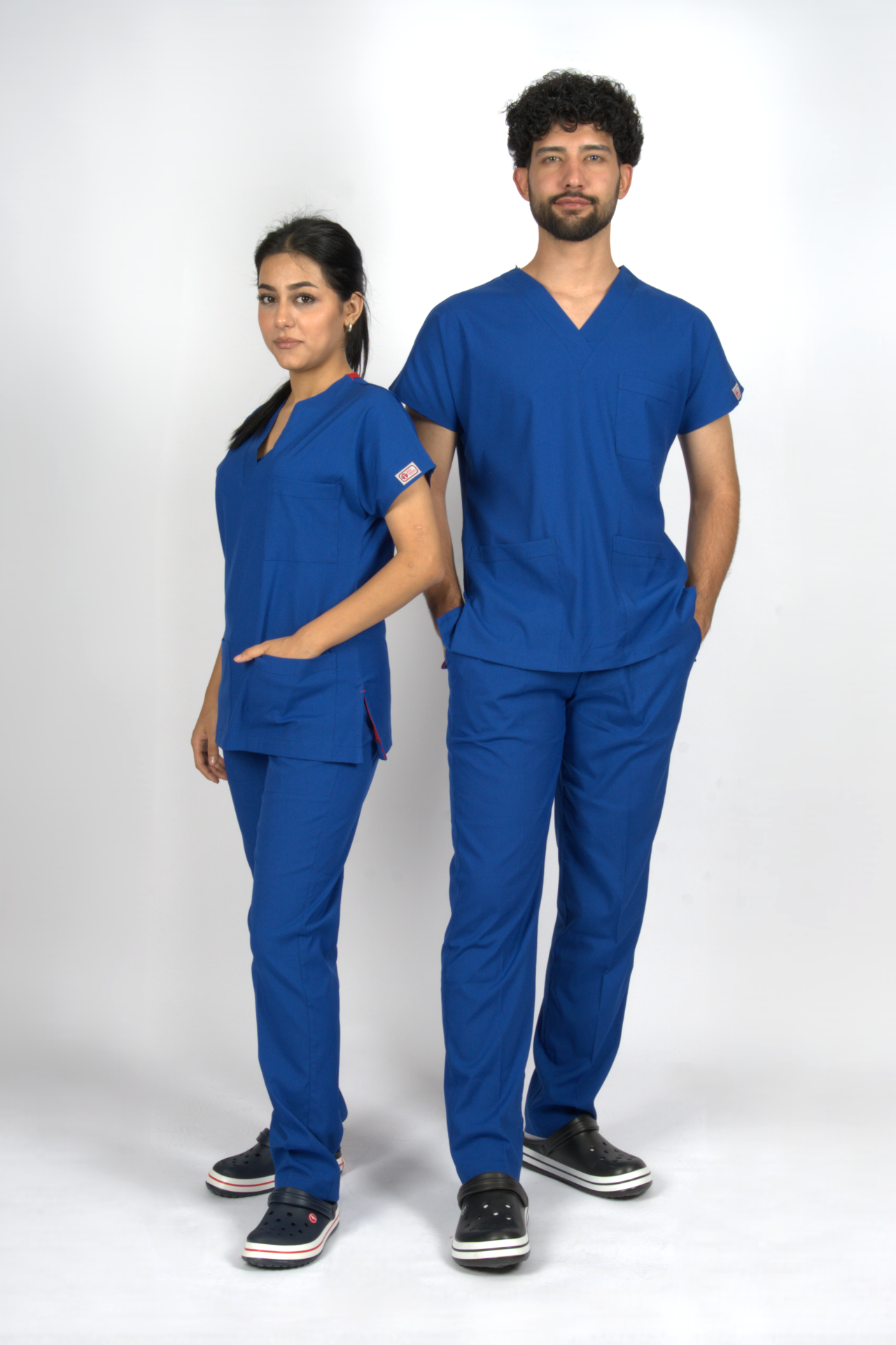 Saks Mavi Premium Flex Unisex Likralı Scrubs Doktor Hemşire Üniforma Takım