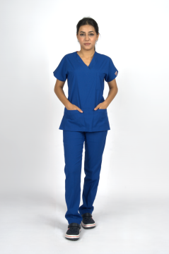 Saks Mavi Premium Flex Unisex Likralı Scrubs Doktor Hemşire Üniforma Takım
