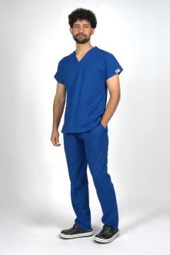 Saks Mavi Premium Flex Unisex Likralı Scrubs Doktor Hemşire Üniforma Takım
