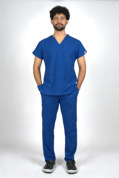 Saks Mavi Premium Flex Unisex Likralı Scrubs Doktor Hemşire Üniforma Takım