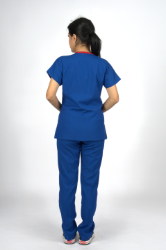 Saks Mavi Premium Flex Unisex Likralı Scrubs Doktor Hemşire Üniforma Takım