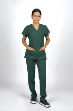 Zümrüt Yeşili Premium Flex Unisex Likralı Scrubs Doktor Hemşire Üniforma Takım
