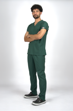 Zümrüt Yeşili Premium Flex Unisex Likralı Scrubs Doktor Hemşire Üniforma Takım