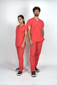 Nar Çiçeği Premium Flex Unisex Likralı Scrubs Doktor Hemşire Üniforma Takım