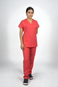 Nar Çiçeği Premium Flex Unisex Likralı Scrubs Doktor Hemşire Üniforma Takım
