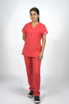 Nar Çiçeği Premium Flex Unisex Likralı Scrubs Doktor Hemşire Üniforma Takım