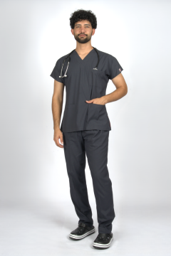 Füme Premium Flex Unisex Likralı Scrubs Doktor Hemşire Üniforma Takım