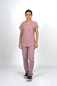Gül Kurusu Premium Flex Unisex Likralı Scrubs Doktor Hemşire Üniforma Takım