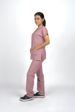 Gül Kurusu Premium Flex Unisex Likralı Scrubs Doktor Hemşire Üniforma Takım