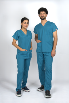Petrol Yeşili Premium Flex Unisex Likralı Scrubs Doktor Hemşire Üniforma Takım