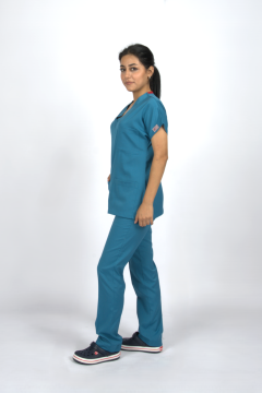 Petrol Yeşili Premium Flex Unisex Likralı Scrubs Doktor Hemşire Üniforma Takım