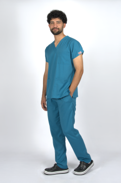 Petrol Yeşili Premium Flex Unisex Likralı Scrubs Doktor Hemşire Üniforma Takım