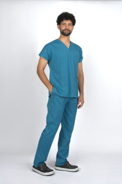 Petrol Yeşili Premium Flex Unisex Likralı Scrubs Doktor Hemşire Üniforma Takım