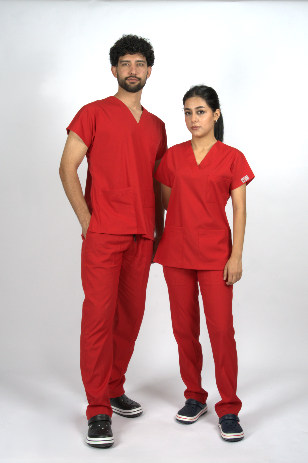 Kırmızı Premium Flex Unisex Likralı Scrubs Doktor Hemşire Üniforma Takım