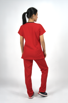 Kırmızı Premium Flex Unisex Likralı Scrubs Doktor Hemşire Üniforma Takım