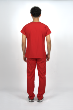 Kırmızı Premium Flex Unisex Likralı Scrubs Doktor Hemşire Üniforma Takım