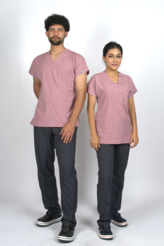 Gül Kurusu/Füme Karma Flex Likralı Unisex Scrubs Doktor Hemşire Forma Takım