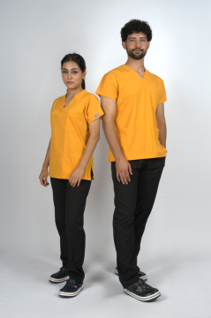 Hardal/Siyah Karma Flex Likralı Unisex Scrubs Doktor Hemşire Forma Takım