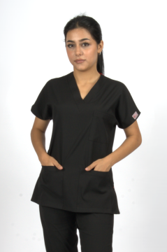 Siyah Premium Flex Likralı Unisex Scrubs Doktor Hemşire Forma Üst