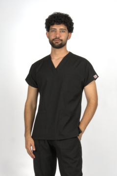 Siyah Premium Flex Likralı Unisex Scrubs Doktor Hemşire Forma Üst