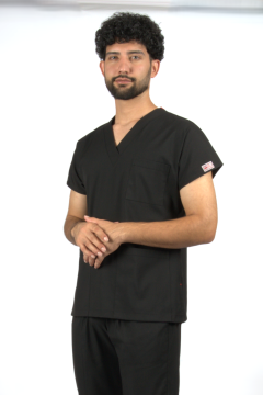 Siyah Premium Flex Likralı Unisex Scrubs Doktor Hemşire Forma Üst