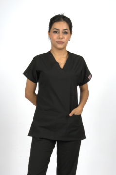 Siyah Premium Flex Likralı Unisex Scrubs Doktor Hemşire Forma Üst