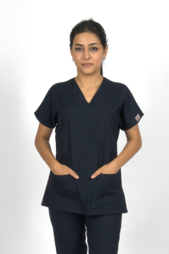 Lacivert Premium Flex Likralı Unisex Scrubs Doktor Hemşire Forma Üst