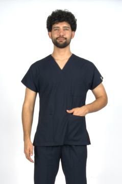 Lacivert Premium Flex Likralı Unisex Scrubs Doktor Hemşire Forma Üst