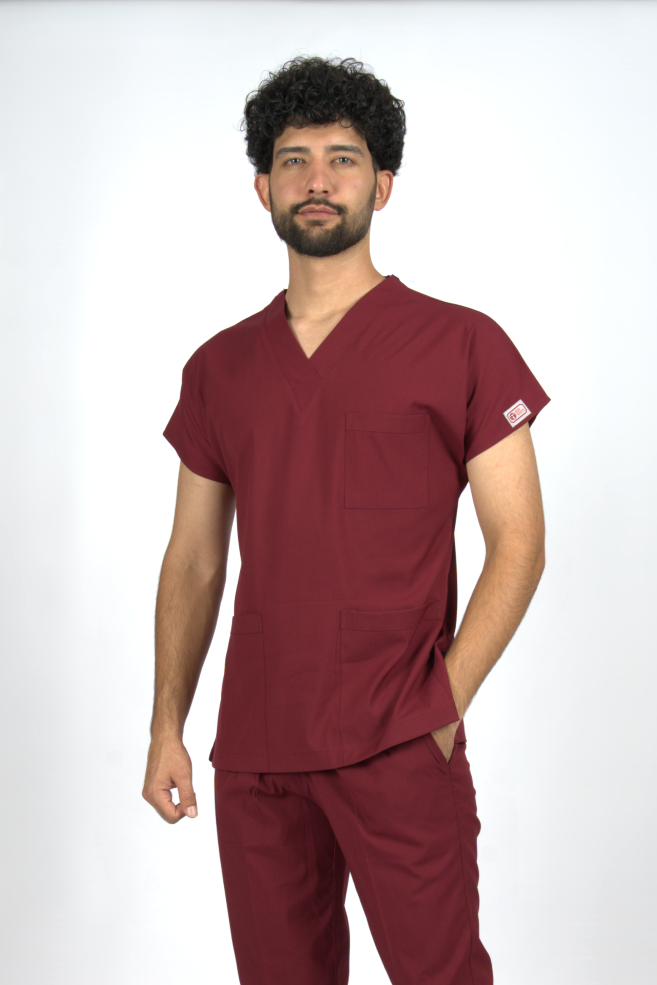 Bordo Premium Flex Likralı Unisex Scrubs Doktor Hemşire Forma Üst