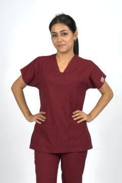 Bordo Premium Flex Likralı Unisex Scrubs Doktor Hemşire Forma Üst