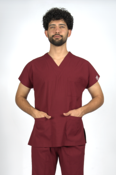 Bordo Premium Flex Likralı Unisex Scrubs Doktor Hemşire Forma Üst