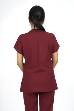 Bordo Premium Flex Likralı Unisex Scrubs Doktor Hemşire Forma Üst